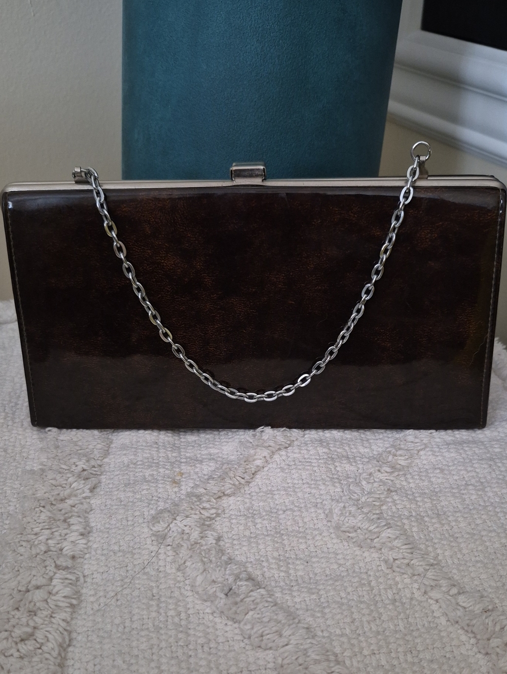 Vintage Tortoiseshell Patent Kiss Lock Clutch Bag Evening Purse Chain - OS